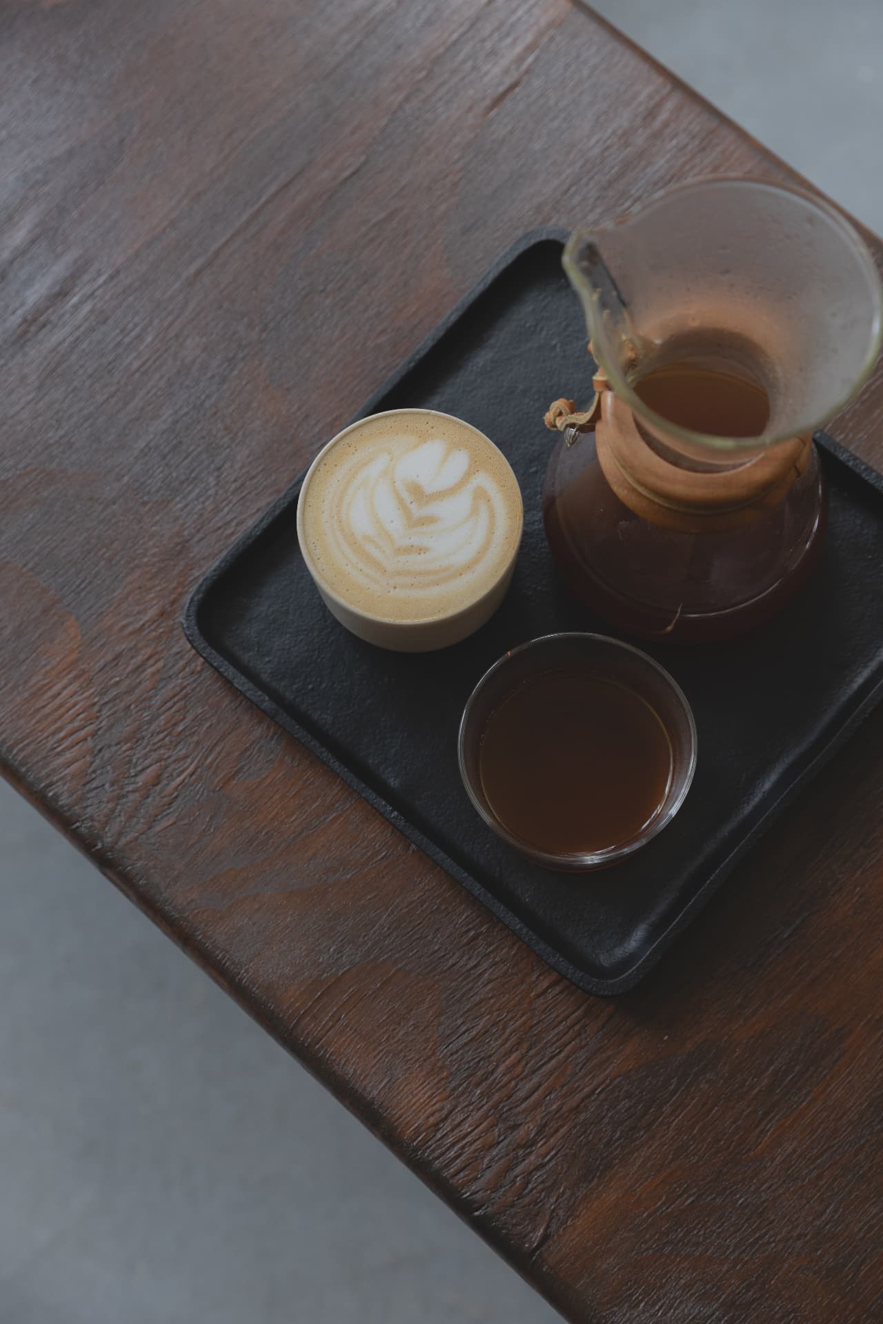 Coffee and tea served together on a tray at DAO